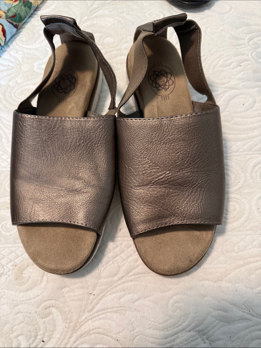 Metallic Slingback Open-Toe Sandals - Bronze